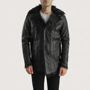 Men's Furcliff Negro Abrigo de Cuero para Hombre in Black Sheepskin Leather - Vista frontal y silueta a medida | Comprar online