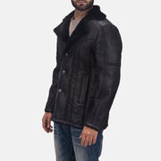Men's Furcliff Double Face Shearling Abrigo de Cuero para Hombre in Black Shearling Leather (Double Face) - Vista frontal y silueta a medida | Comprar online