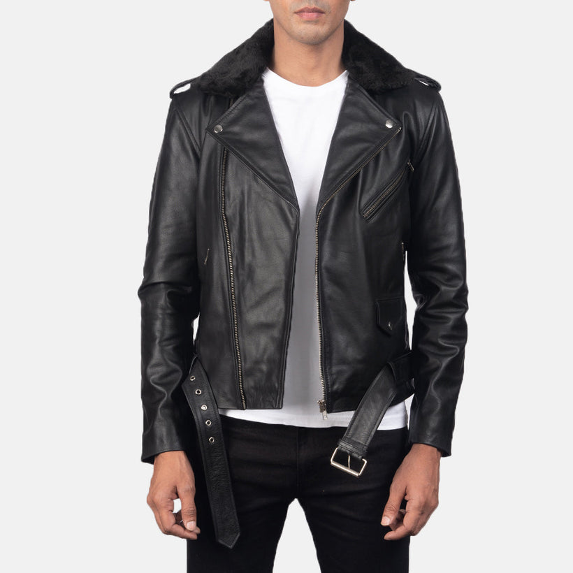 Furton Chaqueta Biker de Cuero para Hombre
