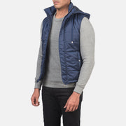 
Blue Nylon (Water-Resistant) Leather Vest - Vista posterior con hombros definidos y bajo impecable