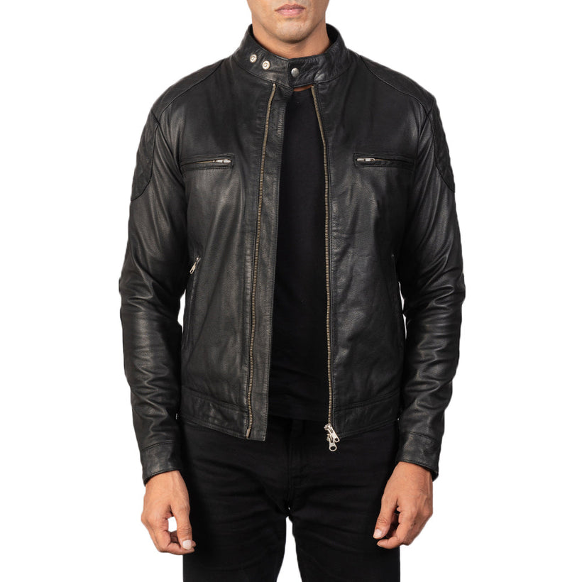 Gatsby Negro Chaqueta Biker de Cuero para Hombre