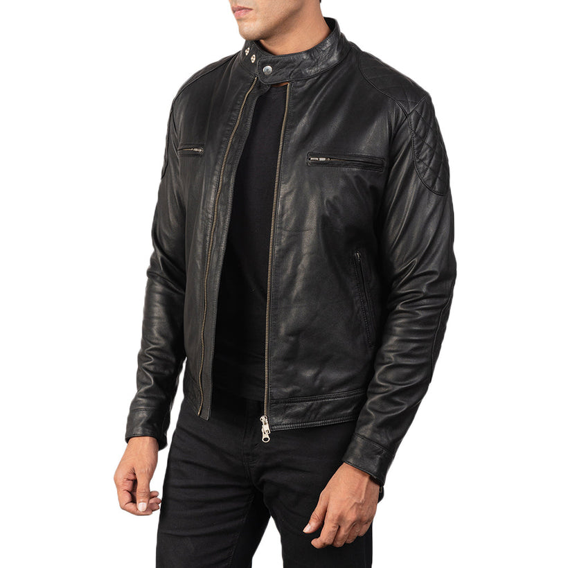 Gatsby Negro Chaqueta Biker de Cuero para Hombre
