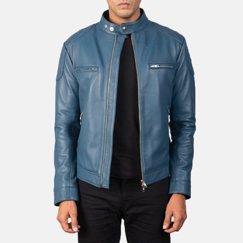 Gatsby Azul Chaqueta Biker de Cuero para Hombre