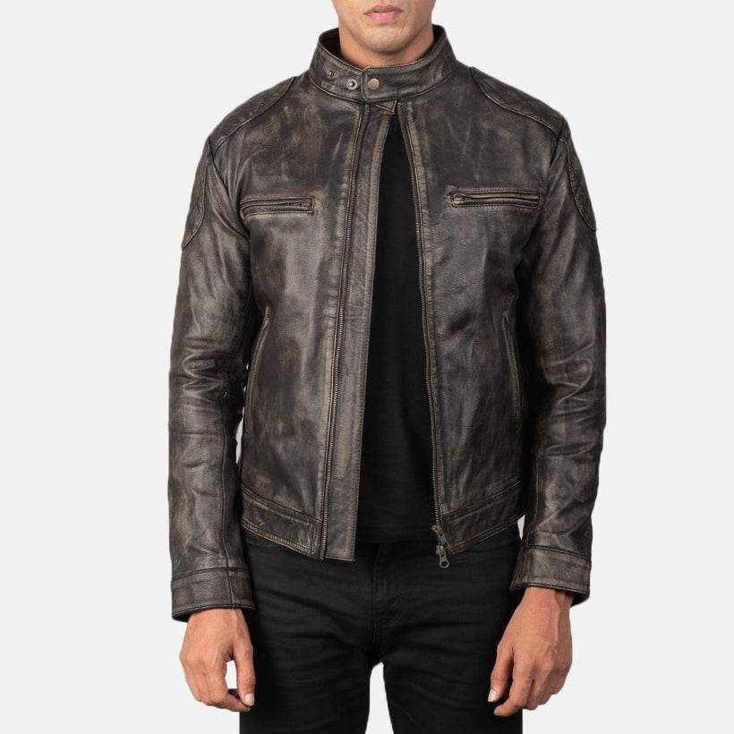 Gatsby Marrón Envejecido Chaqueta de Cuero para Hombre