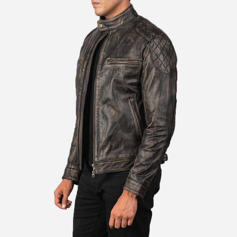 Gatsby Marrón Envejecido Chaqueta de Cuero para Hombre