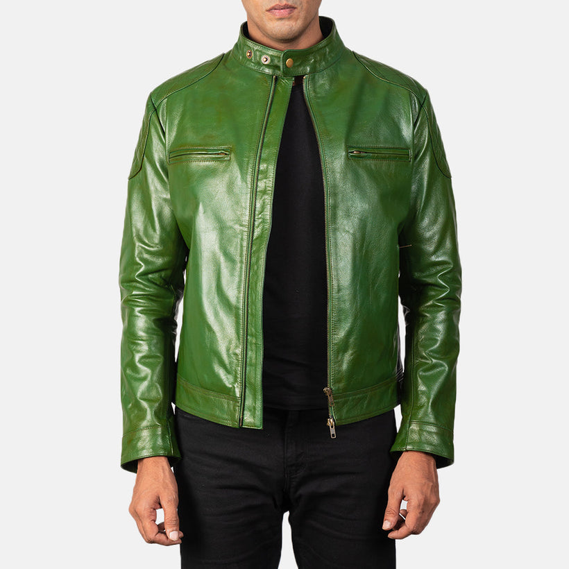 Gatsby Verde Chaqueta Biker de Cuero para Hombre