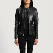 Black Sheepskin Leather Biker Jacket - Vista trasera con ajuste entallado en hombros y bajo impecable