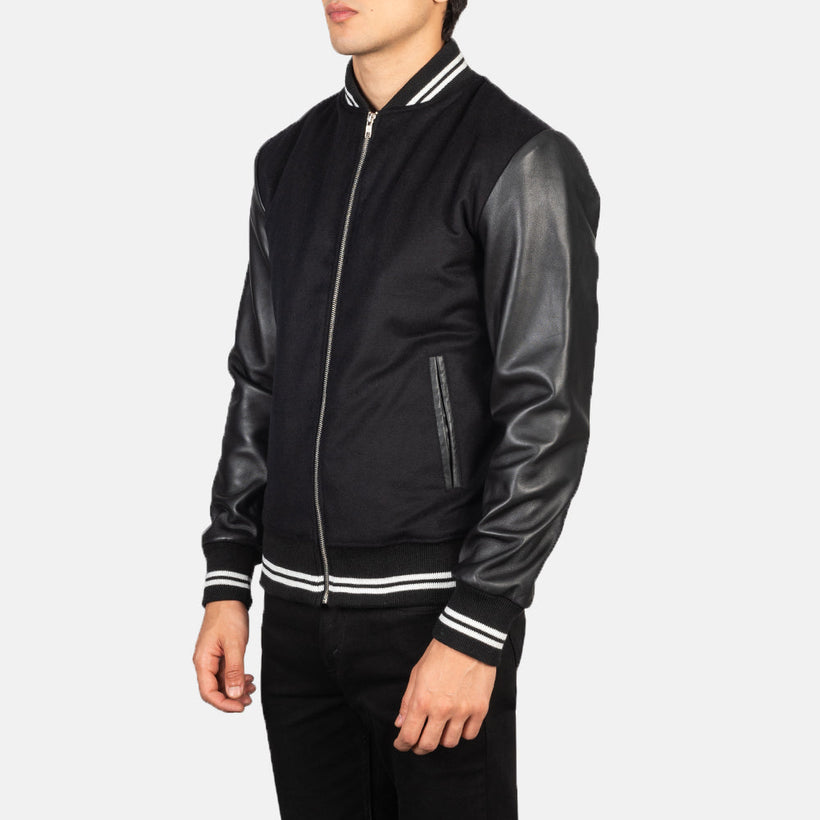 Harrison Negro Hybrid Varsity Chaqueta de Cuero para Hombre