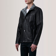 
Henrik Grey Suede Cafe Racer For Men - Vista lateral mostrando el corte ergonómico de mangas