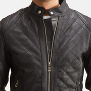 
Vista de detalle of Band with Snap Button & Zipper Hardware on Henry Acolchado Negro Chaqueta de Cuero para Hombre