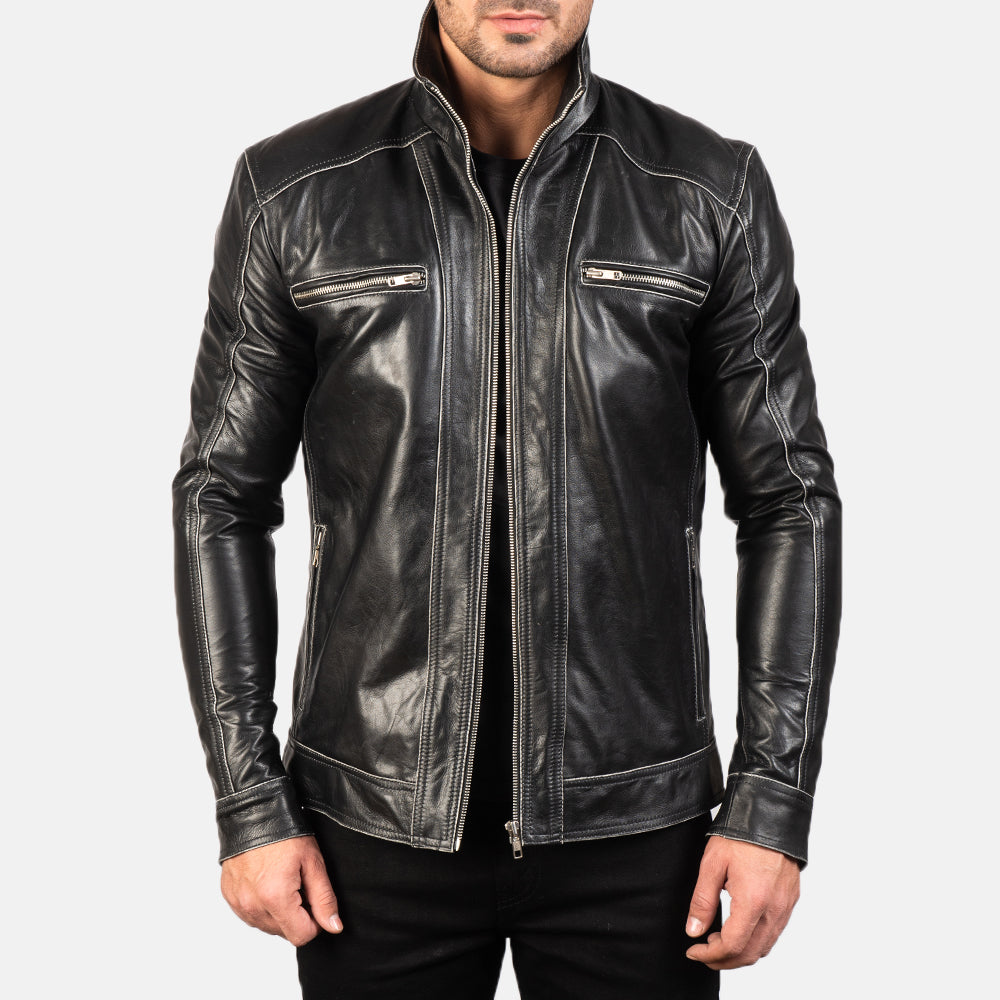 
Hudson Chaqueta Biker de Cuero para Hombre - Vista frontal y silueta entallada | Comprar online