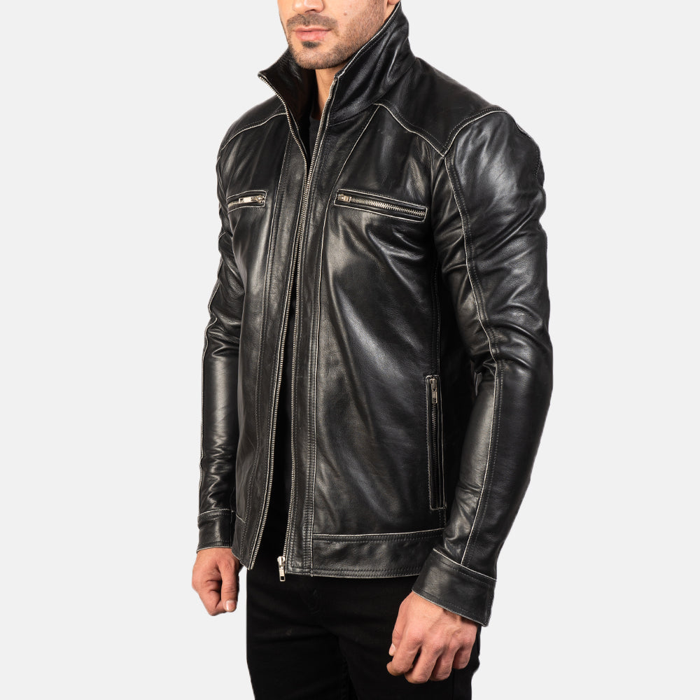 
Hudson Chaqueta Biker de Cuero para Hombre - Vista posterior con hombros definidos y bajo impecable