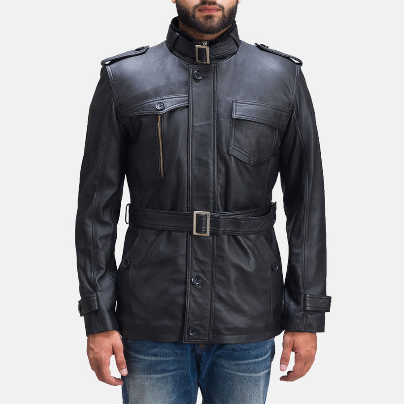 Hunter Negro Chaqueta de Cuero para Hombre