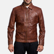 Open hem &amp; Hem Craftsmanship Construction Detail on Men's Inferno Marrón Chaqueta de Cuero para Hombre