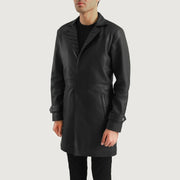 Black Sheepskin leather Coat - Vista trasera con ajuste entallado en hombros y bajo impecable