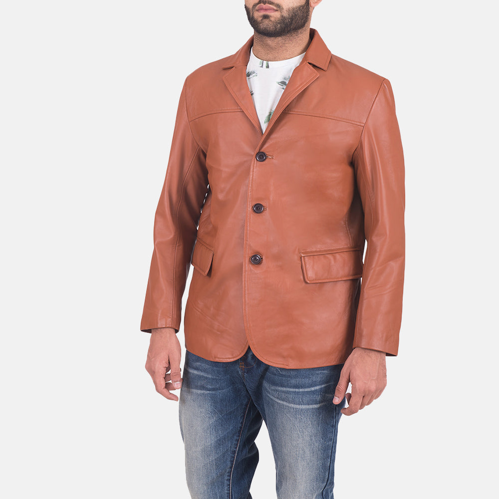 Brown Sheepskin leather Blazer - Vista trasera con ajuste entallado en hombros y bajo impecable