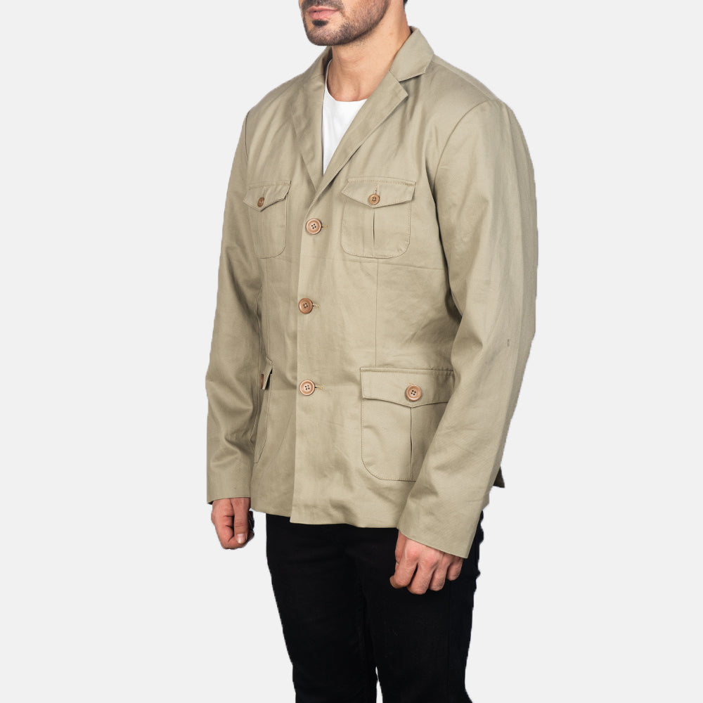 Beige Poly-Cotton Leather Blazer - Vista trasera con ajuste entallado en hombros y bajo impecable