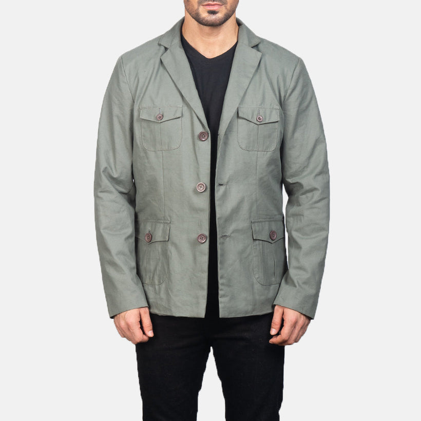 Kajetan Gris Safari Chaqueta de Cuero para Hombre