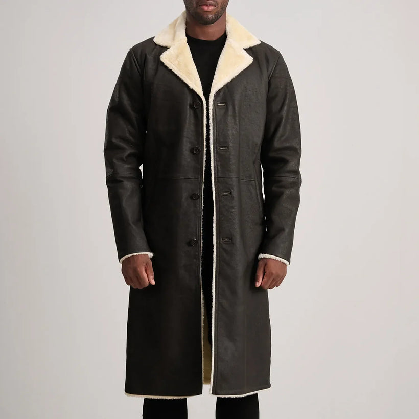Kolby Marrón Shearling Abrigo de Cuero para Hombre