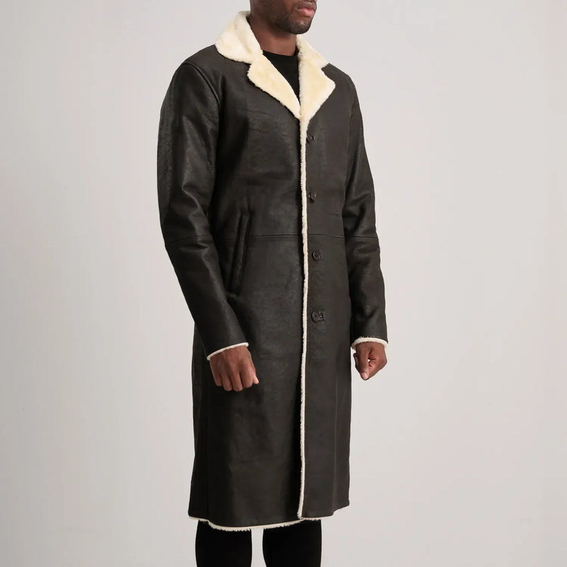 Kolby Marrón Shearling Abrigo de Cuero para Hombre
