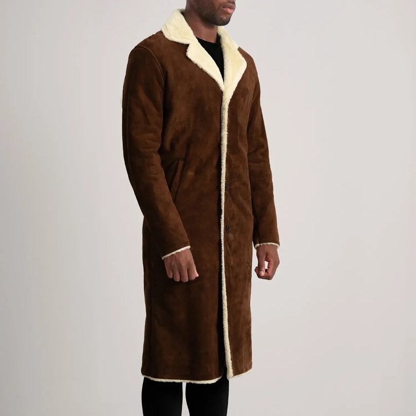 Kolby Marrón Suede Shearling Abrigo de Cuero para Hombre