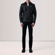 Black Sheepskin Leather Biker Jacket - Vista trasera con ajuste entallado en hombros y bajo impecable