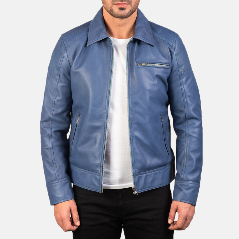 Lavendard Chaqueta Biker de Cuero para Hombre
