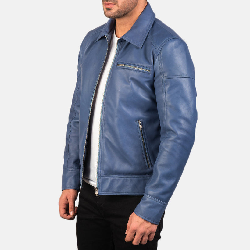 Lavendard Chaqueta Biker de Cuero para Hombre