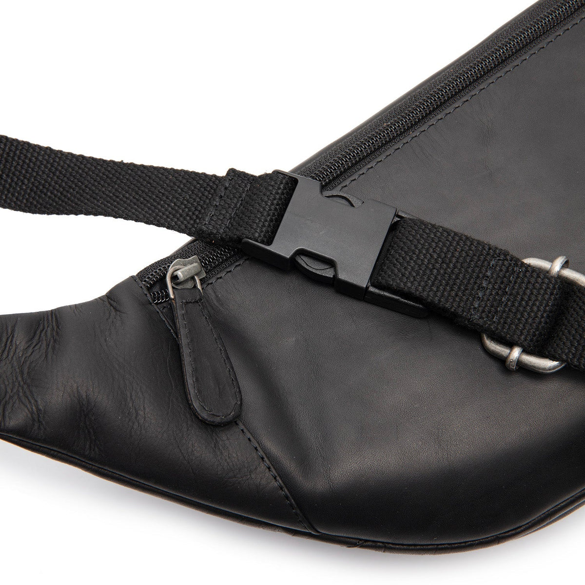 Solid Antique Brass Hardware &amp; Heavy-Duty Dual Zipper Detail on Vernio Full-Grain Cinturón de Cuero Bag para Mujer