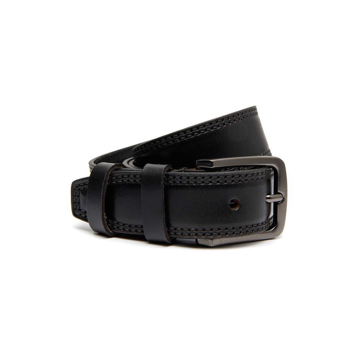 Manovo Full-Grain Cinturón de Cuero para Hombre in Classic 100% Full-Grain Leather - Full Exterior Front Profile View | Comprar online