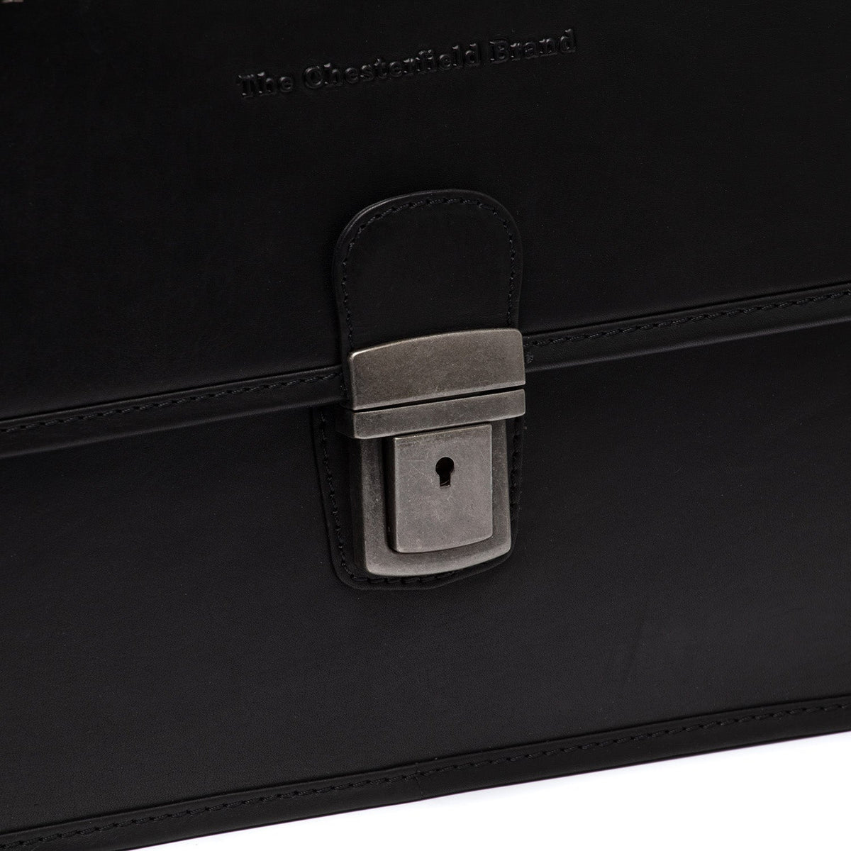 Classic 100% Full-Grain leather Briefcase - Rear Perspective Showing Reinforced Leather Straps &amp; Stitching