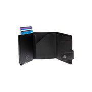
Larino Cuero Flor Integral Tarjetero - Perfil lateral estructurado con profundidad de fuelle