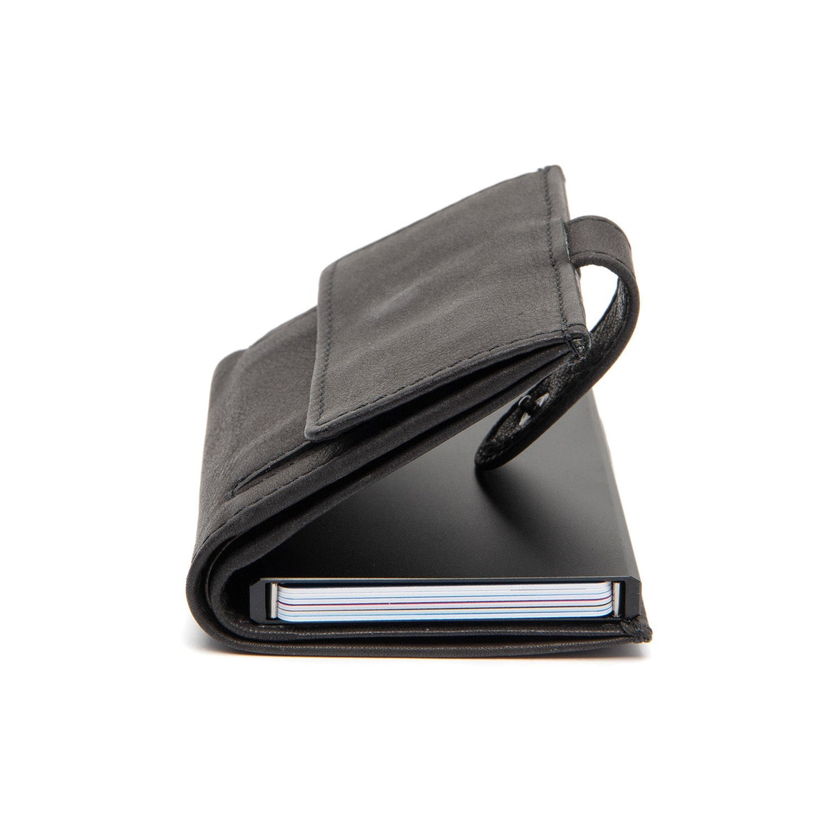 Torola Full-Grain Leather Card Holder para Mujer - Structured Side Profile Showing Gusset Depth &amp; Expansion Capacity