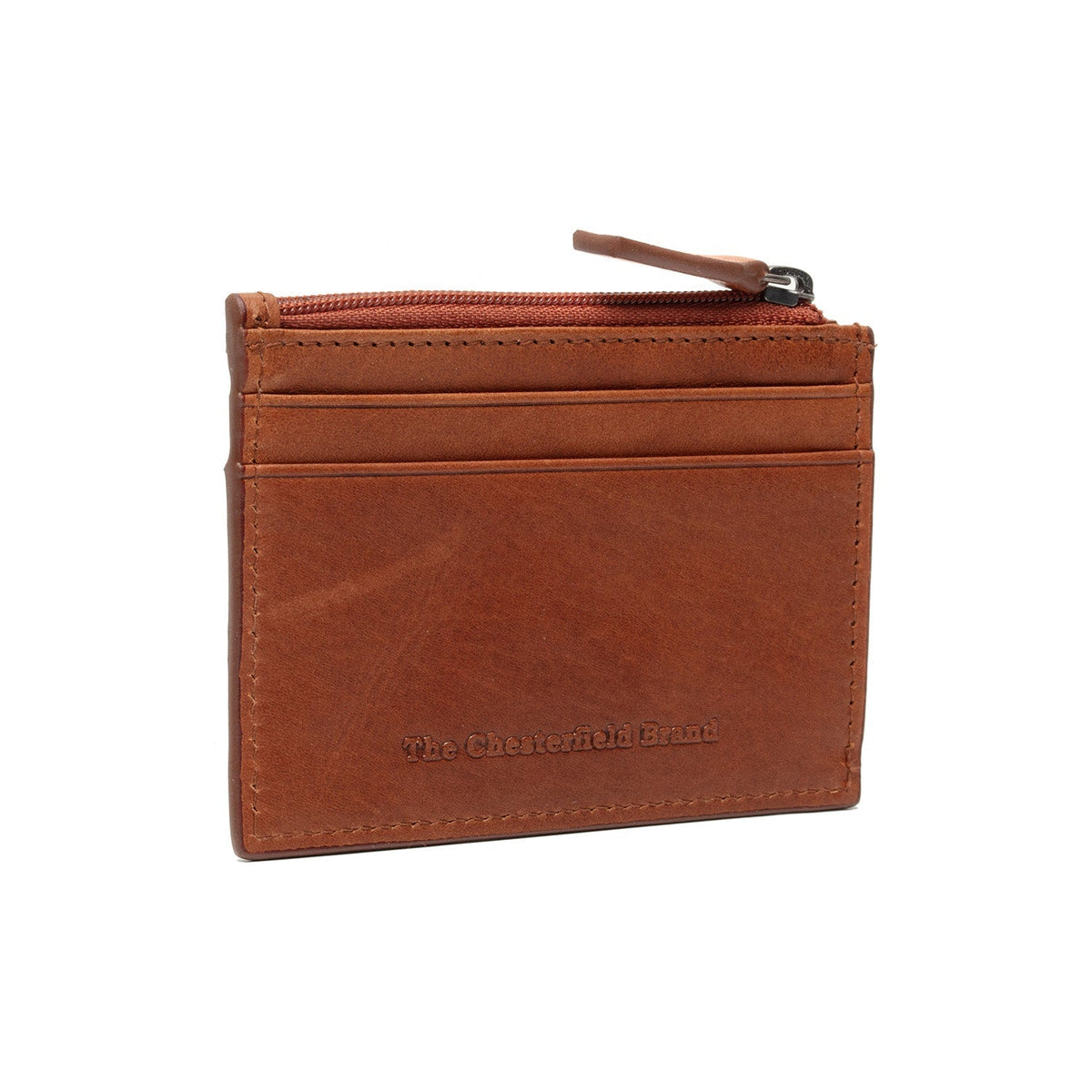 Cognac Leather Card Wallet para Mujer, front view