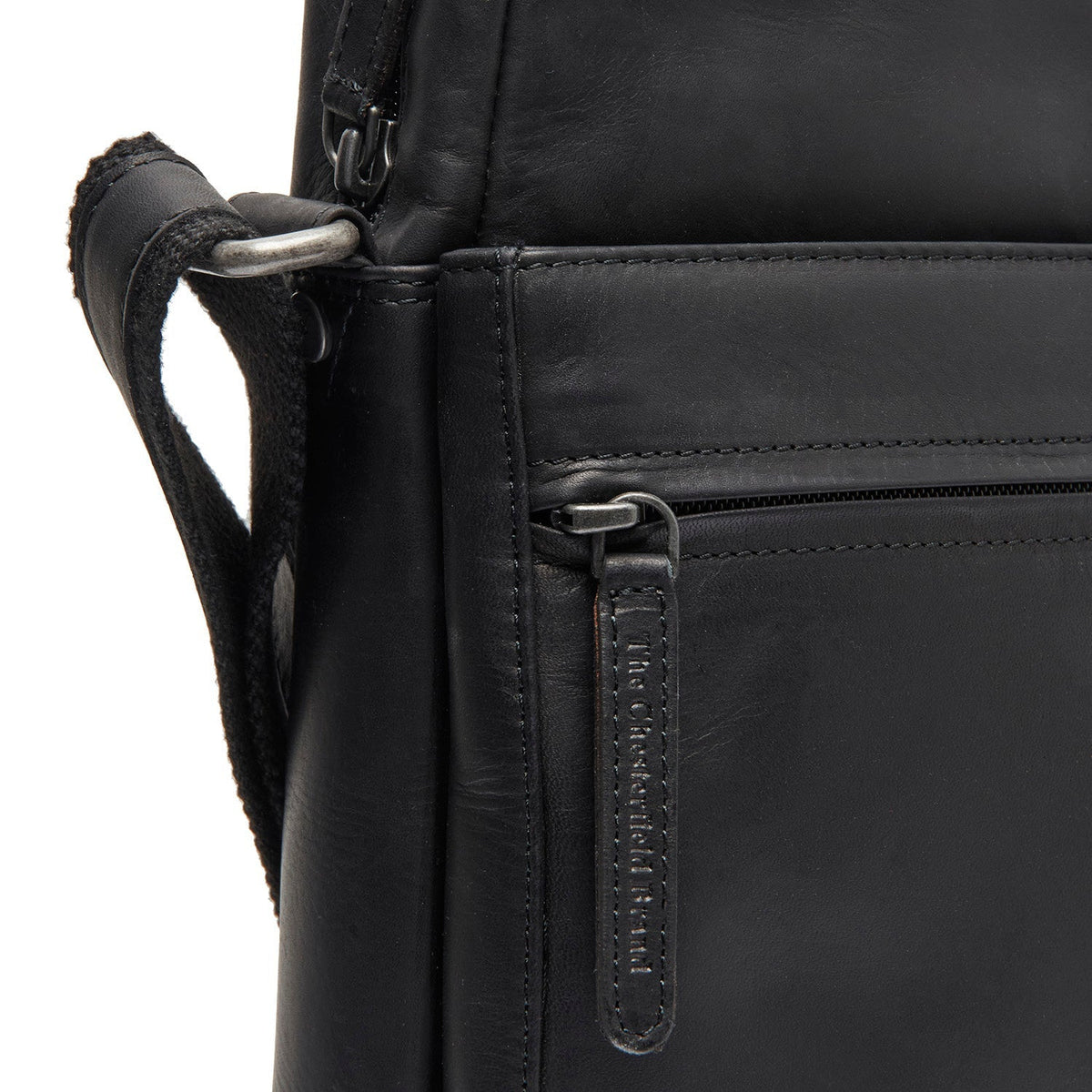 Anzora Full-Grain Leather Crossbody Bag para Hombre - Structured Side Profile Showing Gusset Depth &amp; Expansion Capacity