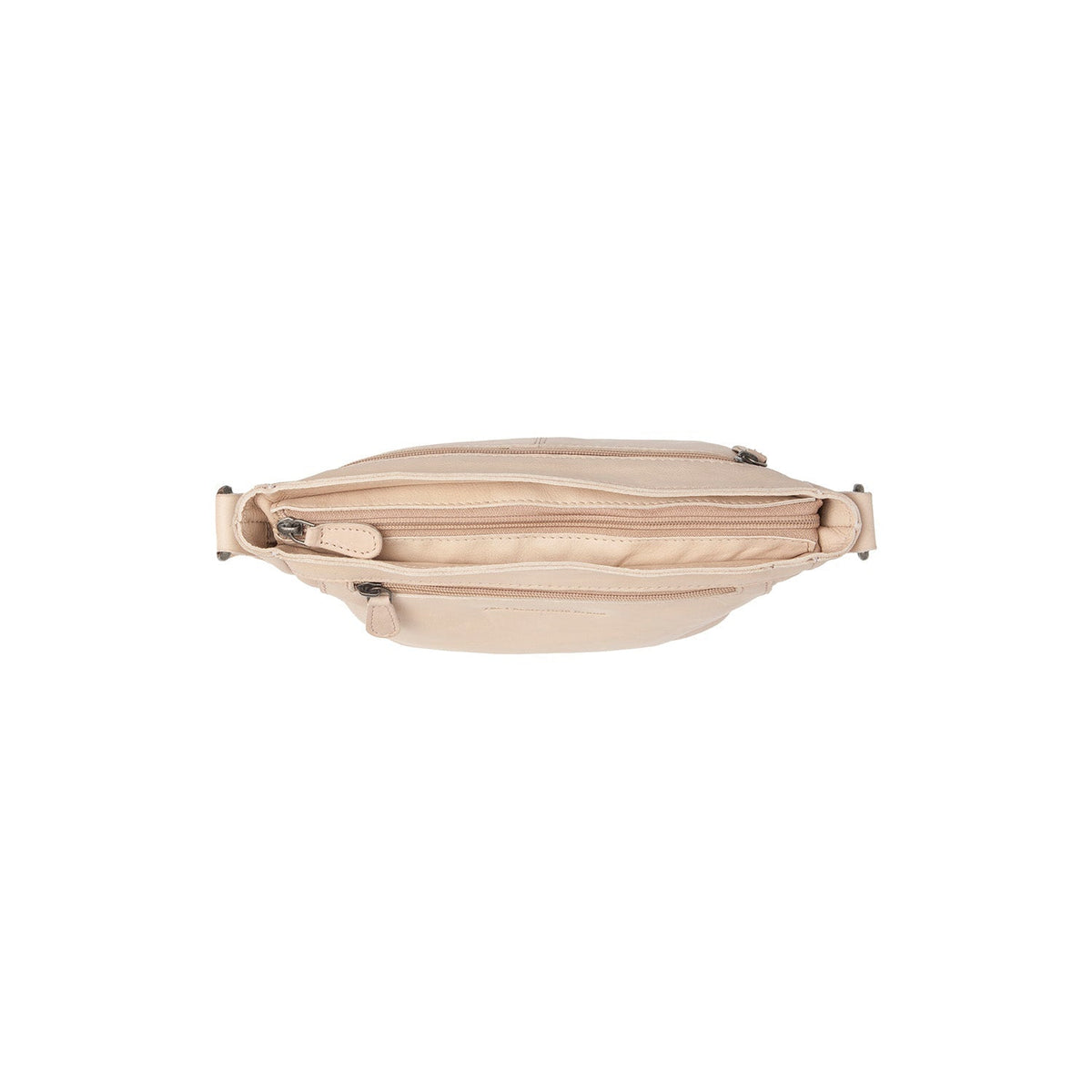 
Solid Antique Brass Hardware & Heavy-Duty Dual Zipper Detail on Aston Bandolera de cuero flor