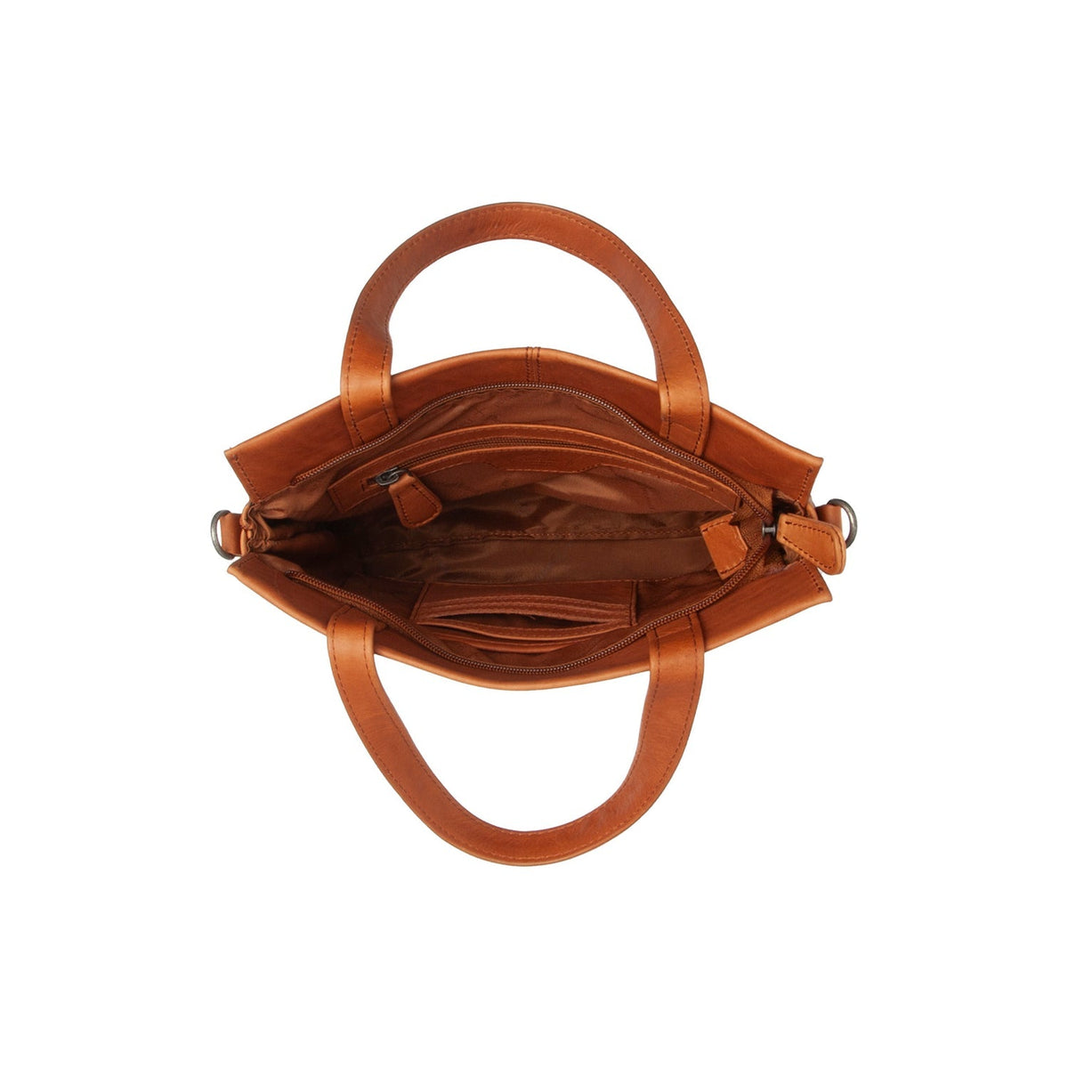 
Vista de detalle of Classic Collar & Heavy-Duty Zipper Hardware on Rivington Bolso de mano de cuero flor