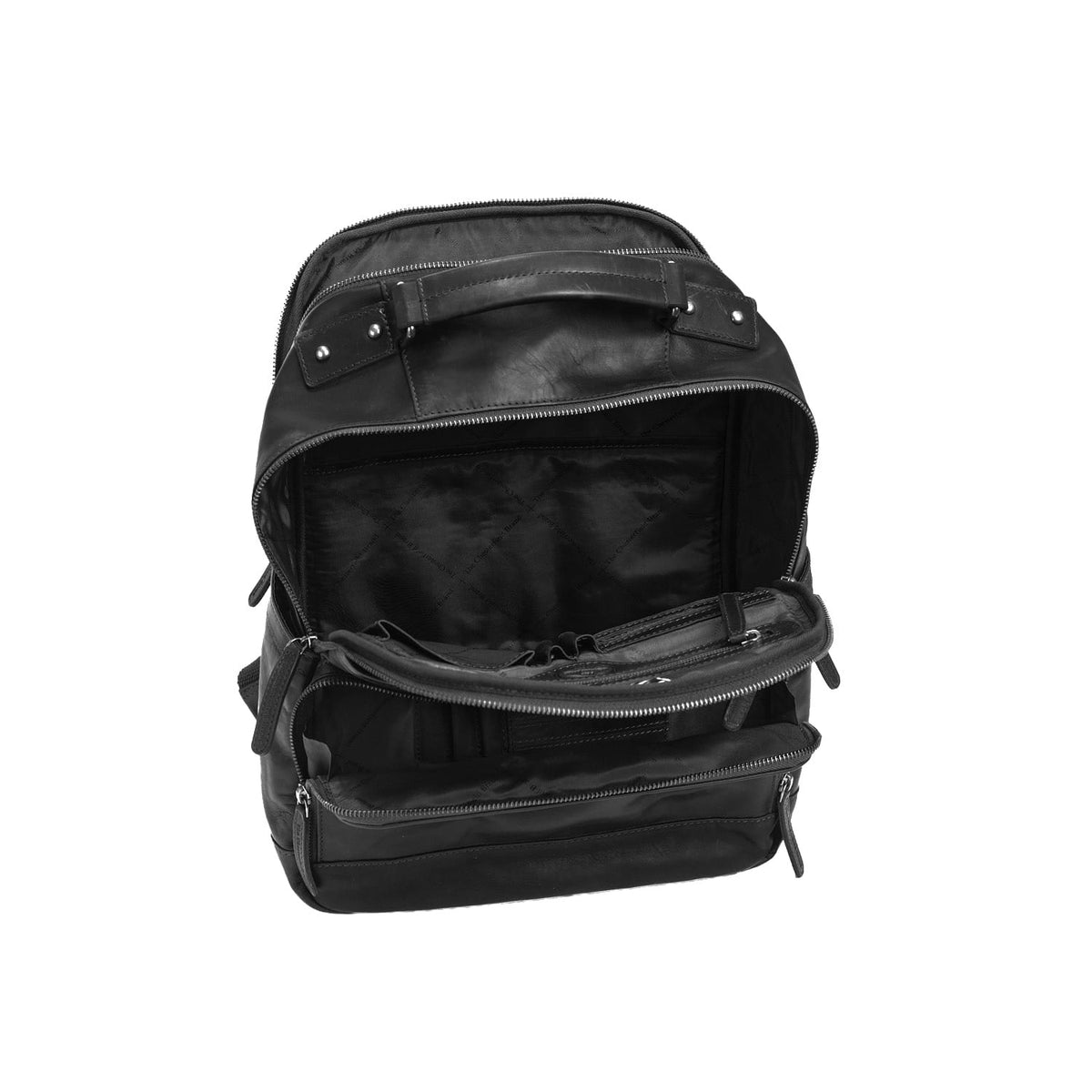 Solid Antique Brass Hardware &amp; Heavy-Duty Dual Zipper Detail on Austin Full-Grain Leather Laptop Backpack para Mujer