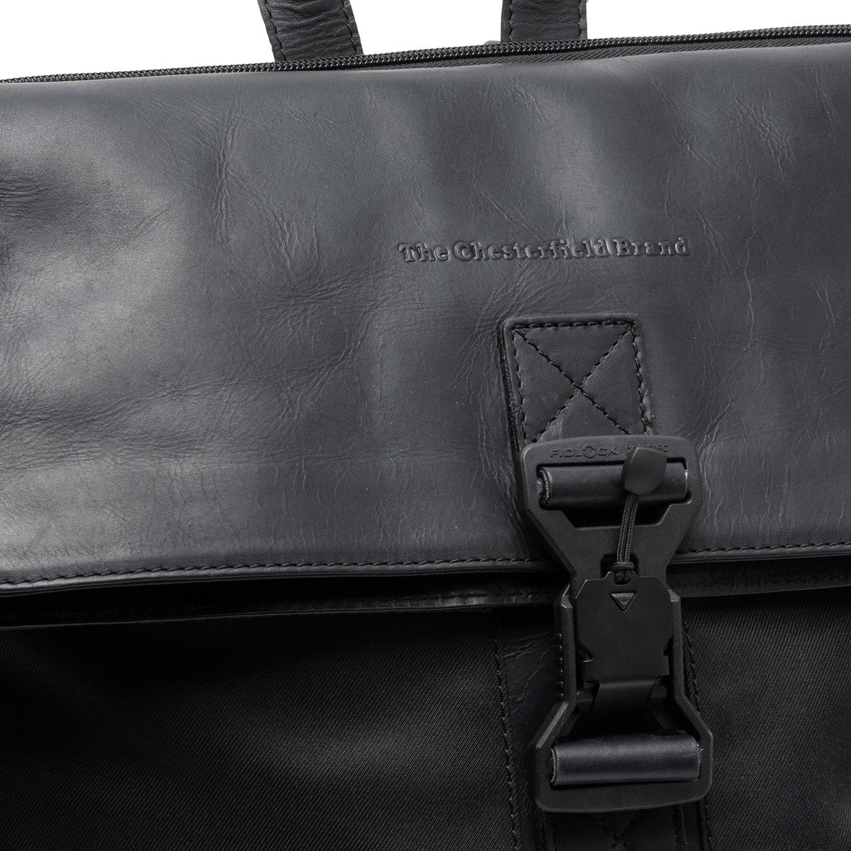 Solid Antique Brass Hardware & Heavy-Duty Dual Zipper Detail on Trondheim Full-Grain Leather Laptop Backpack