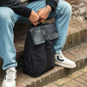 Trondheim Full-Grain Leather Laptop Backpack - Structured Side Profile Showing Gusset Depth & Expansion Capacity