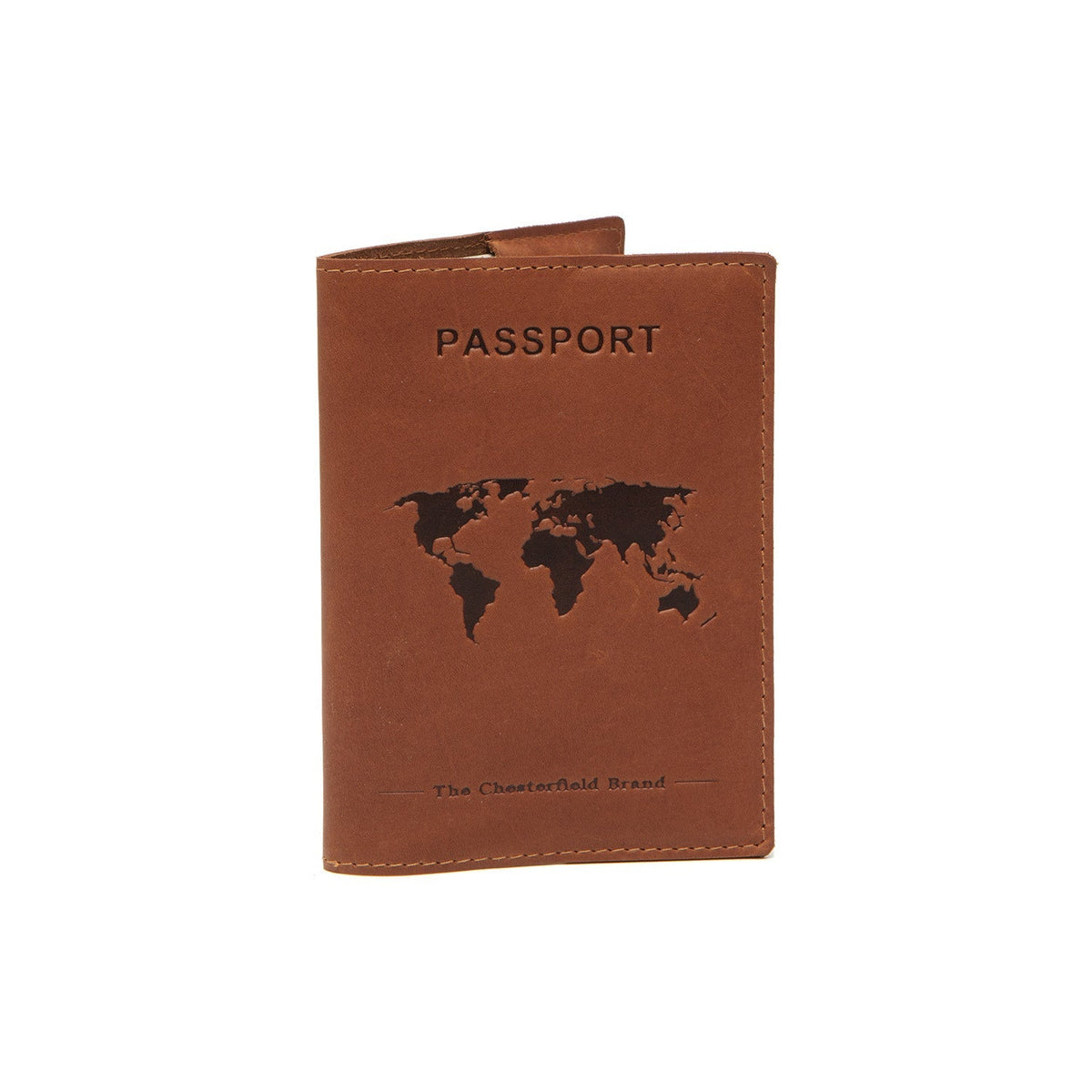 Cognac Leather Passport Case para Mujer, front view
