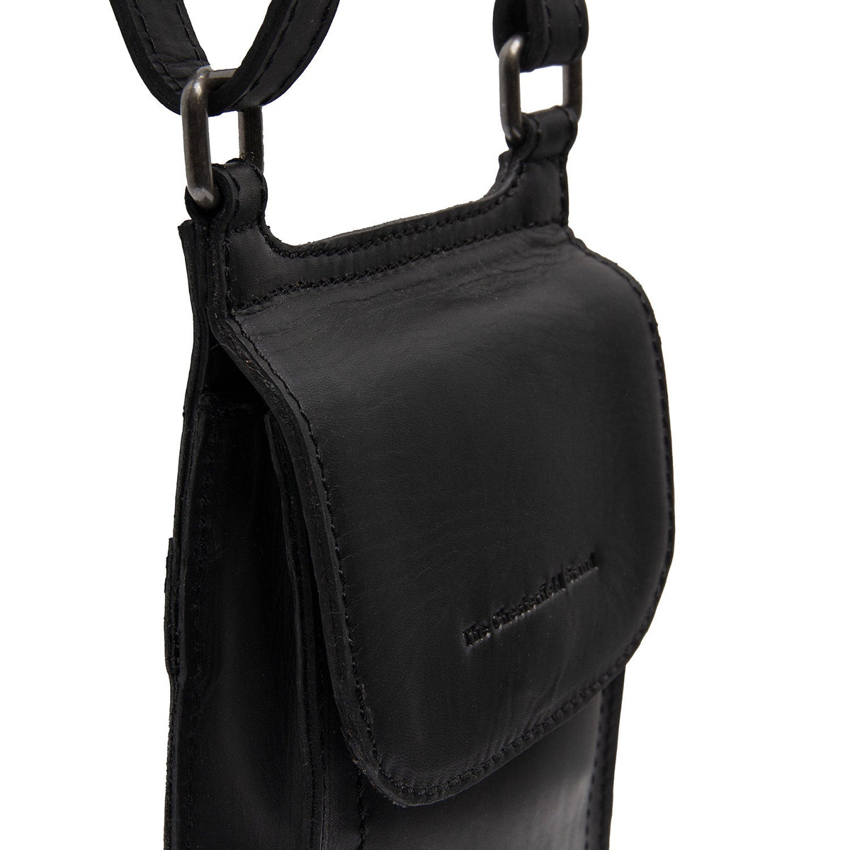 Nebra Full-Grain Leather Phone Bag para Mujer - Vista de perfil lateral con corte ergonómico de manga