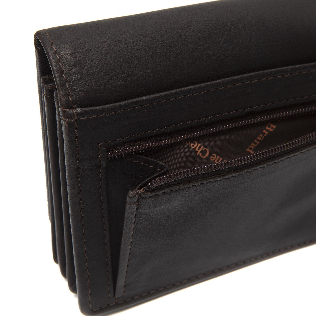 
Solid Antique Brass Hardware & Heavy-Duty Dual Zipper Detail on Salzburg Billetera de cuero flor