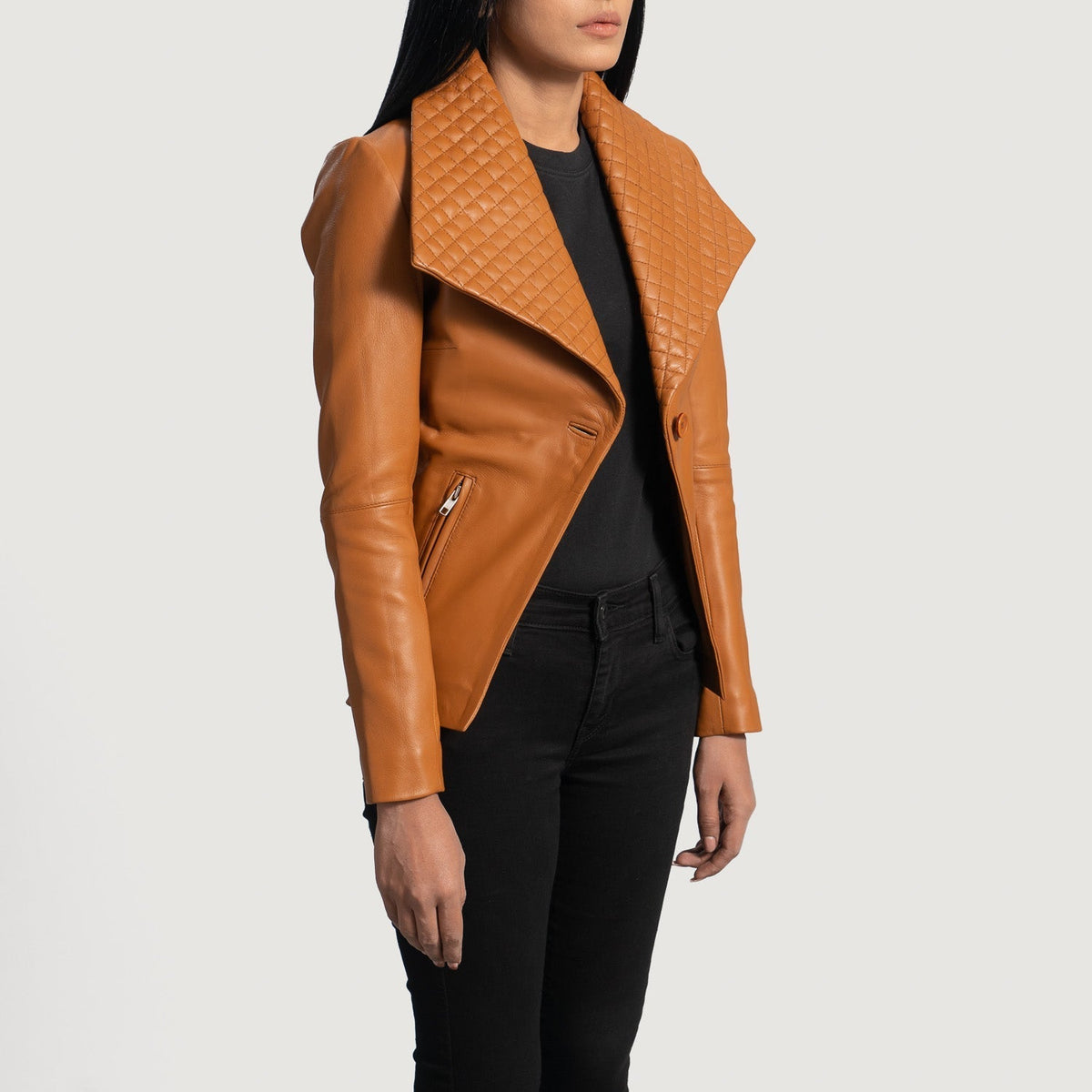 Tan Brown Sheepskin leather Blazer - Vista trasera con ajuste entallado en hombros y bajo impecable