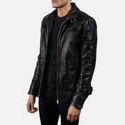 Black Cowhide Leather Biker Jacket - Vista trasera con ajuste entallado en hombros y bajo impecable