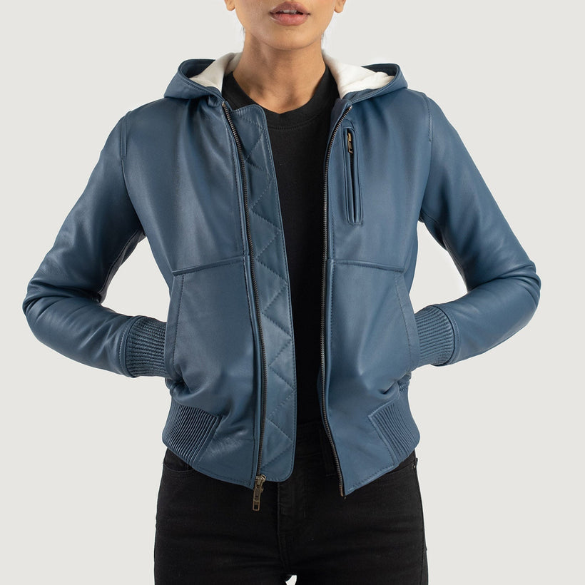 Luna Hooded Chaqueta Bomber de Cuero para Mujer