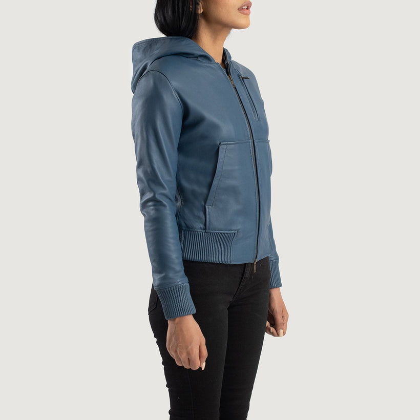 Luna Hooded Chaqueta Bomber de Cuero para Mujer