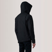 Detalle de cerca of Hooded &amp; Zipper with placket Hardware on Marlo Negro Canvas Hooded Work Chaqueta de Cuero para Hombre For Men
