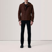 Brown Waxed Cotton Canvas Hooded Jacket - Vista trasera con ajuste entallado en hombros y bajo impecable