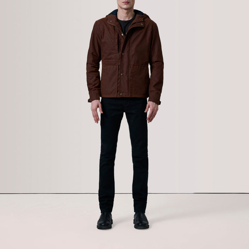 Marlo Marrón Canvas Hooded Work Chaqueta de Cuero para Hombre